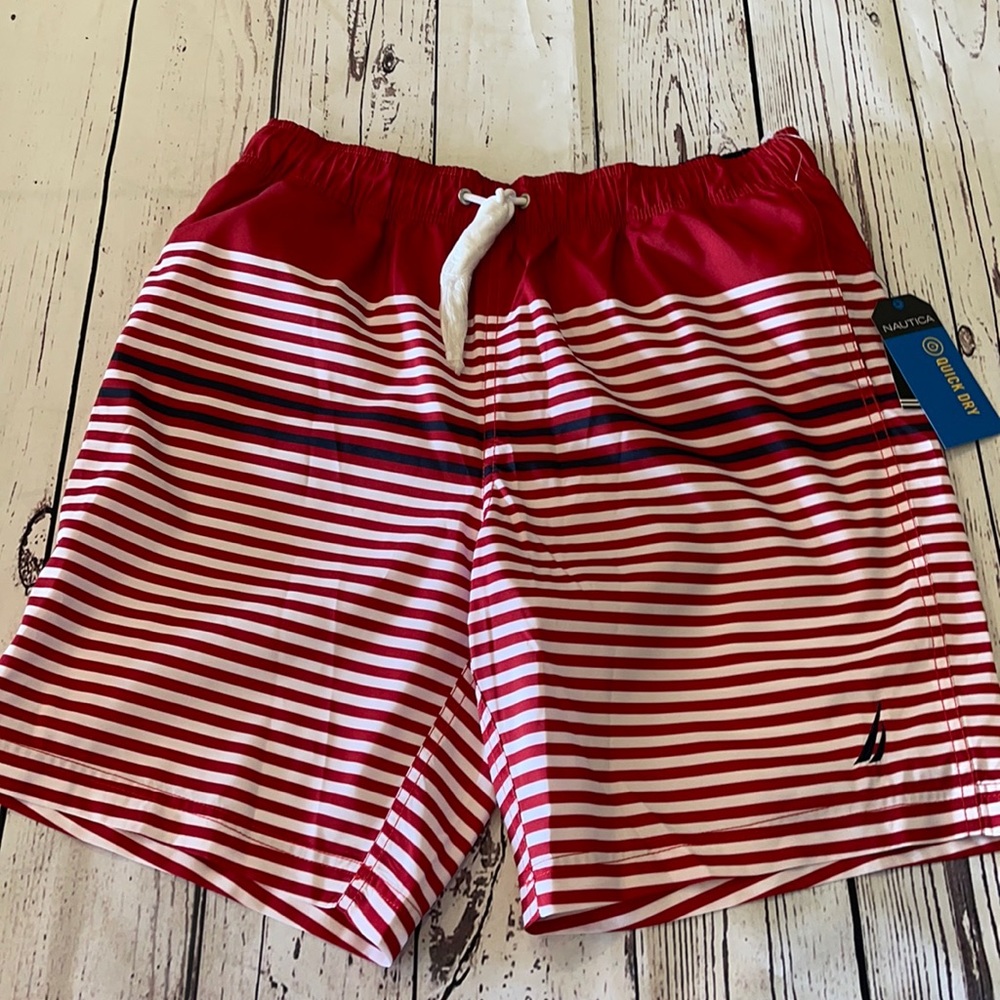 NWT Nautica Red stripe Swim Trunks